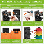 Haiou Hat Rack Hat Organizer for Baseball Caps Wall Mounted Hat Hanger Strong Adhesive Hat Hooks Hold up to 16 Hats for Home 