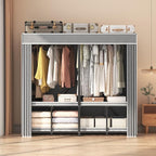 Foldable Wardrobe Closet, Clothes Rack with Cover for Bedroom, Portable Metal Closet Organizer, Thick Steel Tubes, Heavy Duty