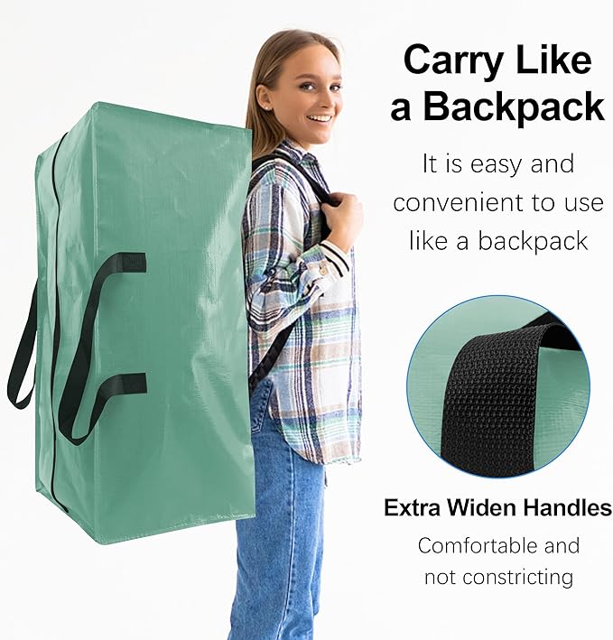 VELVETSURE 12 Pack Heavy Duty Large Moving Bags W/Backpack Straps - Strong Handles & Zippers, Storage Totes For Space Saving,