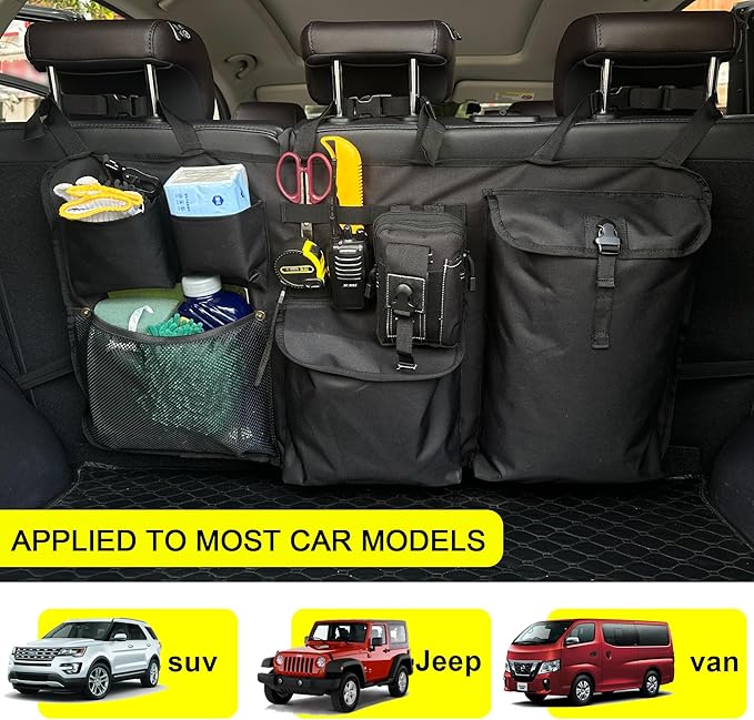 Car Trunk Organizer with Multiple Storage Compartments, Mesh Pockets, Black