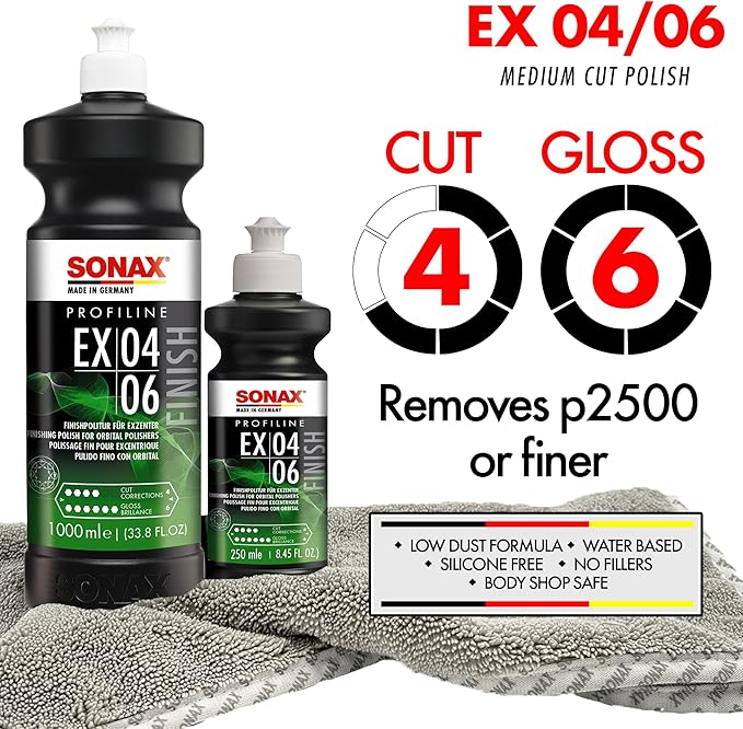 SONAX EX 04-06 Dual Action Polishing Compound | One-Step Medium Cut & High Gloss Finish | Removes Swirls, Water Spots & Oxidation | DA Polisher Safe | Silicone-Free & VOC Compliant | 242500 | 5L
