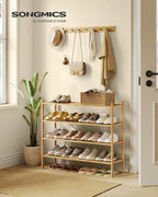 SONGMICS Bamboo Shoe Rack for Closet, Stackable Shoe Oragnizer with Modular Structure, Space-Saving Free Standing Shelf for E