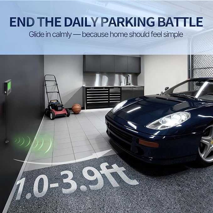 Adjustable Garage Parking Sensor with Tri-Color LED Distance Indicator, Ultrasonic Detection & Auto/Manual Modes for Safe Ind
