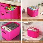 ORGIDOL 8 Pack Pink Storage Bins with Lids Stackable Storage Container for Organizing, Storage Boxes with Handle for Shelves,