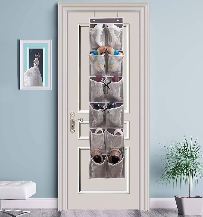 MISSLO Heavy Duty Organizer for Narrow Door with 12 Mesh Pockets (Brown)