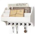 Rebee Vision Pine Wood Key Holder Wall Mount - Rustic Mail Holder for Wall with Key Hooks & 3-Tire Letter Slots - Multifuncti