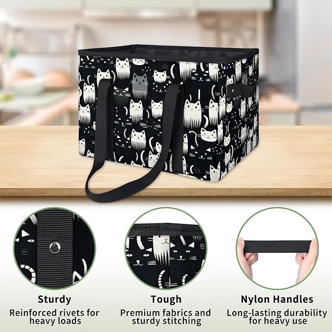 Reusable Grocery Bags Heavy Duty Shopping Bags Foldable Large Tote Bags with Long Handles & Hard Bottom