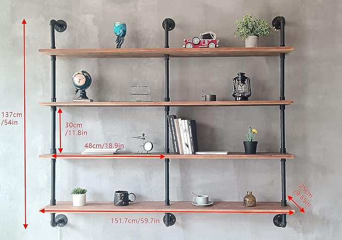 Floating Shelves for Wall Bookshelf Industrial Pipe Shelving Shelves 60 Inch Natural Wood Planks Rustic Wall Shelves Hanging 