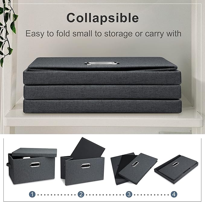 Graciadeco Medium 15" 21 Quart Collapsible Stackable Storage Bins with Lids, 5 Packs Dark Gray Foldable Fabric Closet Storage