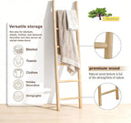 Wooden Blanket Ladder - 76in Natural & Motley Wood - Leaning Wall Decor for Bedroom, Bathroom, Living Room - Rustic Quilt Hol