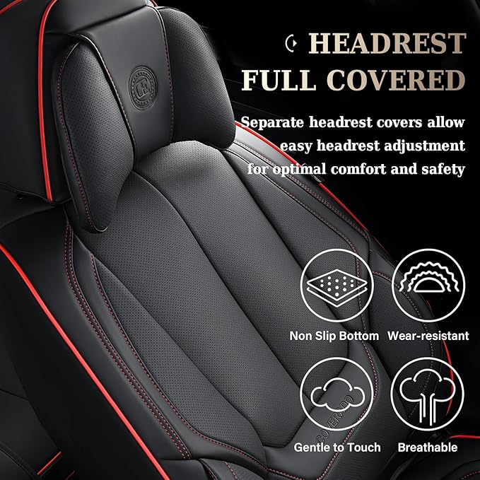 Coverado Universal Seat Covers Full Set, Universal Seat Covers for Cars, Waterproof Nappa Leather Car Seat Covers with Head P