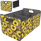 Homeve Trunk Organizer, Car Storage, Reinforced Handles, Collapsible Multi-Compartment, Foldable, Waterproof, Sturdy, 600D Oxford Polyester For Car, SUV, Mini-Van, Sunflower Leopard Print, 2 Compart