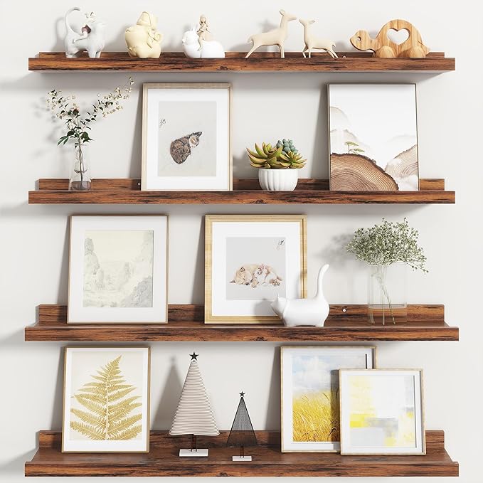 Fun Memories Picture Ledge Shelf, Floating Shelves Set of 4, 32 Inch Picture Shelves for Wall with Ledge, Large Nursery Book 