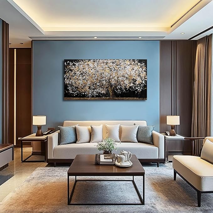 Gold Wall Decor Black Art Tree Wall Art for Living Room Canvas Painting Canvas Pistures Framed Modern Artwork for Home Kitche