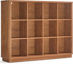 Joaxswe 12 Cube Storage Organizer, 41" Wide Large Bookshelf with Curved Edge, Wood Floor Standing 3-Tier Cubby Bookcase w/Bas
