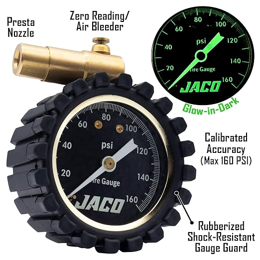 JACO RDX-160 Presta Tire Pressure Gauge for Bikes (10-160 PSI) | Road Bike & BMX Series