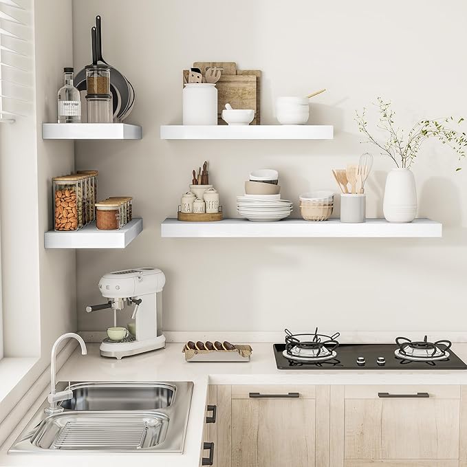 Vivelove 24/36/48/55 Inch Floating Shelves for Wall, 12 Deep Shelves for Room Wall Mounted, 2" Thick Floating Shelf for Livin