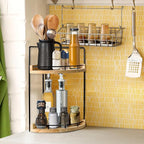 2 Tier Bathroom Counter Organizer, Bathroom Counter Tray and Vanity Organizer, Wood Corner Countertop Tray for Kitchen, Dress