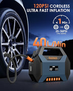 2500A Car Jump Starter with Air Compressor - 120PSI Tire Inflator, 40W Fast Charging, 48.84Wh Portable Power Bank, Voltage