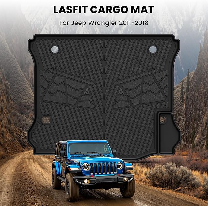 LASFIT Trunk Mat for Jeep Wrangler 2011-2018 JK Unlimited 4-Door Without Subwoofer (NOT for JL or 2-Door) All Weather TPE Custom Fit Cargo Mat Trunk Liner Cargo Liner, Black