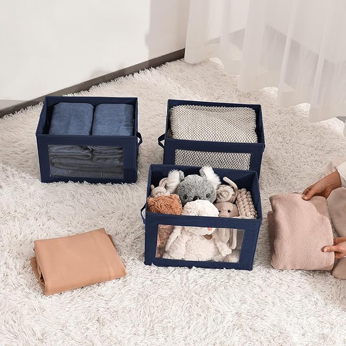 Homsorout Foldable Storage Boxes with Lids - Decorative Storage Boxes with Clear Window, Fabric Storage Baskets for Organizin