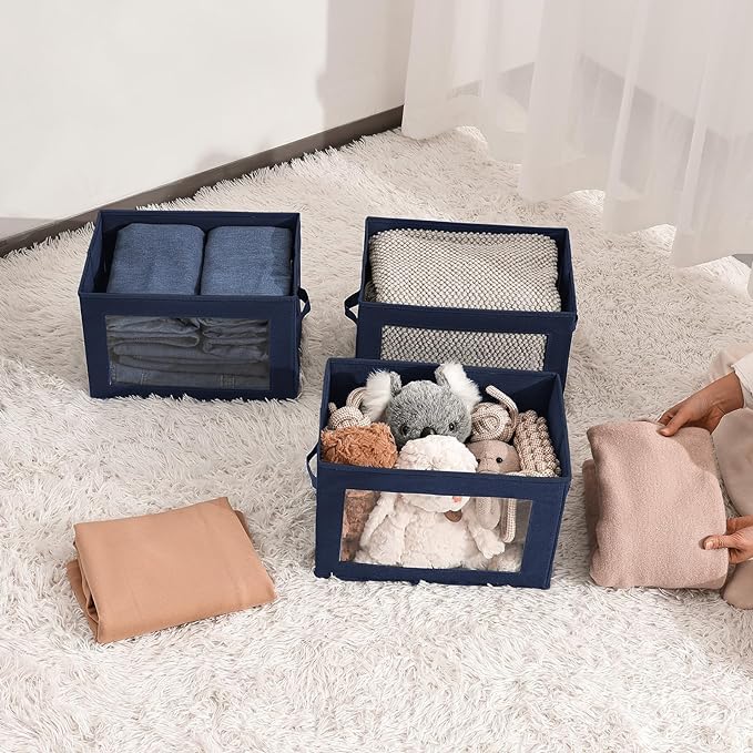 Homsorout Stackable Storage Bins with Lids - Medium Storage Box with Lids, Foldable Closet Boxes for Organizing, Wardrobe Clo