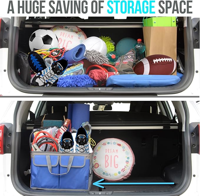 Car Trunk Organizer - Large Collapsible Storage Box with Adjustable Compartments - Heavy-Duty Cargo Organizer for SUV, Truck &