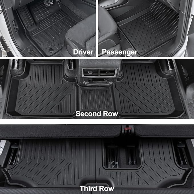 Floor Mats for 2018-2025 2026 Volkswagen Atlas 7 Passenger Bench Seating (Not for Cross Sport), All Weather TPE Durable Cargo Mat with Backrest Mats for VW Atlas Accessories