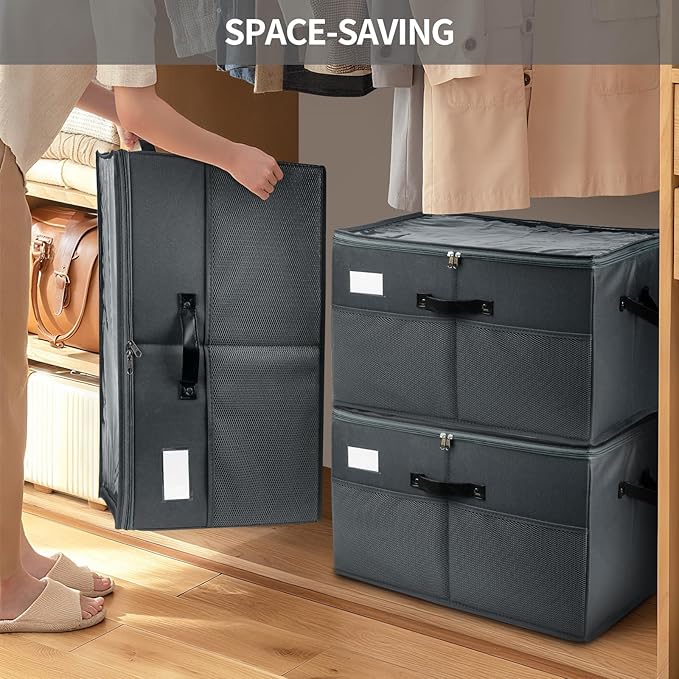 Shoe Storage Organizer for Closet Fits 16 Pairs, 1 Pack Shoes Boxes with Transparent Cover and Sturdy Handles, Shoe Storage B