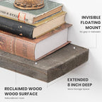 44 Inch Long Solid Wood Floating Shelves for Wall,Reclaimed Wood Wall Shelf for Storage,8 Inch Deep Heavy-Duty Wall Mounted S