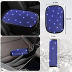 NBTEPEM 30 Pcs Blue Bling Car Accessories Set for Women, Blue Steering Wheel Cover Set, Bling Console Cover, Seat Belt Cushion, Shift Knob Cushion, Cup Coaster, Rhinestone Car Hanging Accessories