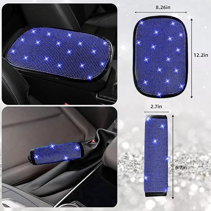 NBTEPEM 30 Pcs Blue Bling Car Accessories Set for Women, Blue Steering Wheel Cover Set, Bling Console Cover, Seat Belt Cushion, Shift Knob Cushion, Cup Coaster, Rhinestone Car Hanging Accessories