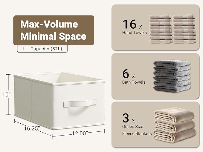 LayerSpace 3 Pack Fabric Storage Bins for Shelves | 16.25x12x10in Closet | Collapsible Bins for Organization | Linen Clothes 
