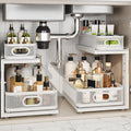 2 Pack Under Sink Organizer With Next-Gen Ball-Bearing Slides,2-Tier Precision Mesh Pull Out Cabinet Drawers Storage for Bath