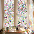 Niviy Bird Stained Glass Spring Summer Window Clings, Flowers Decor Bird Window Strike Prevention, Static Cling Stickers, Windows Tint for Home Bathroom (16.93 x 39.37inch)
