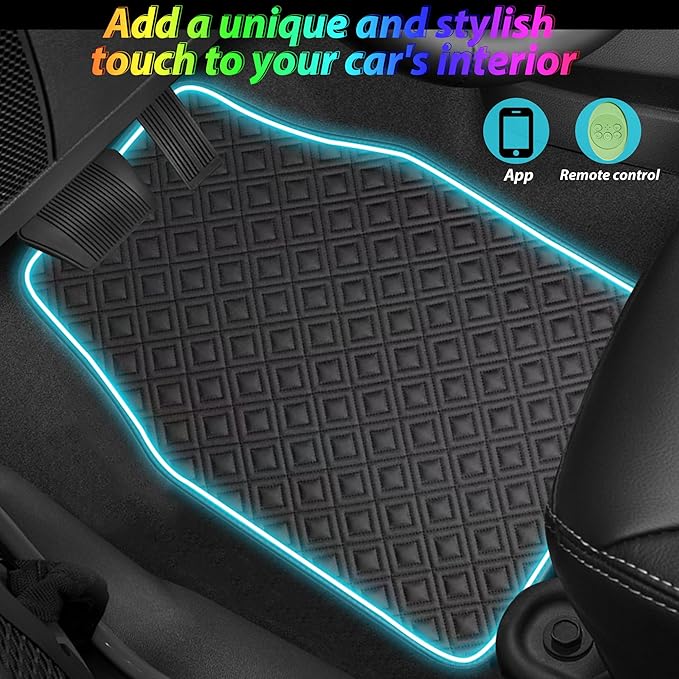 Car Floor Mats with Led Strip Light, Premium Universal Fit Black Automotive Carpet, Interior Car Lights Floor Mats,App Control Faux Leather Anti-Slip Waterproof Neon Car Decor Accessories for SUV Etc.