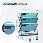 Wall File Organizer - Hanging File Organizer with 5 Hooks, Mail Holder Wall Mounted for Papers, Folders, Magazines, Bills, 4 