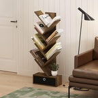 Furinno Tree Book Shelf, 7-Tier Bookshelf, Tree Bookcase with Bin Drawer, 8.4 x 16.9 x 46.2, for Living Room, Bedroom, Home O
