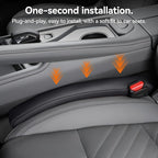 Car Seat Gap Filler - 2 Pack Premium Leather Console Blockers for Cars, Trucks & SUVs - Adjustable 1.4-2.4 Inch Width - Prevents Items Falling Between Seats (Black)