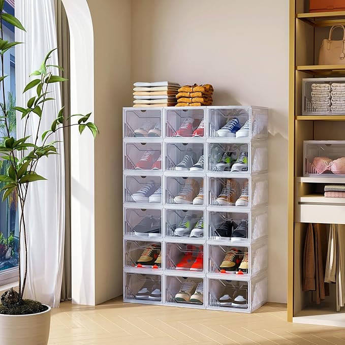 AWTATOS Shoe Storage Boxes, Thickened Shoe Storage Organizer with Clear Magnetic Door, Stackable Shoe Container with Lids, Co