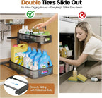 2 Pack 17.3IN-Depth Under Sink Organizer with Smooth Cylindrical Rail,2-Tier Pull Out Multi-Purpose Cabinet Storage for Bathr