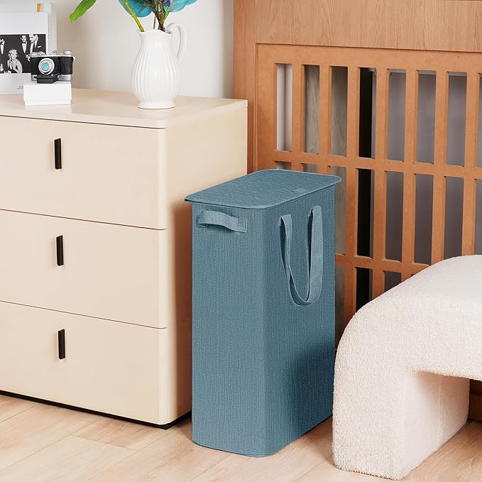 efluky Slim Laundry Basket with Lid, Narrow Laundry Hamper with Handles, Collapsible Dirty Clothes Hamper, Tall Laundry Bin f