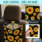 Car Garbage Bag Blooming Yellow Sunflowers Drawstring Car Trash Bag Hanging for Back Seat with Adjustable Buckle Canvas Vehicle Trash Can Easy-to-Install