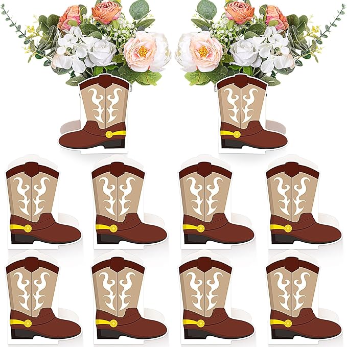 8 Set Western Cowboy Boots Flower Boxes Centerpiece Boot Shape Gift Boxes Western Party Decoration Vase Centerpieces for Tabl