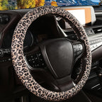 Leopard Print Steering Wheel Cover with Silicone Inner Ring, Non-Toxic, Odorless Silicone Leather with Non-Fading Cheetah Pat