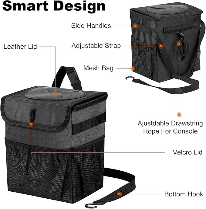 Car Trash Can Pack of 2 Foldable Garbage Bin Leakproof 2.3 Gallons Car Trash Bag Black