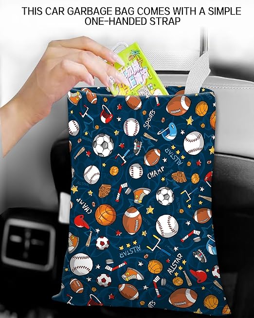 Car Trash Can, Durable Hanging Car Trash Garbage Bag, Cute Automotive Garbage Cans Organizer, Cute Blue Sport