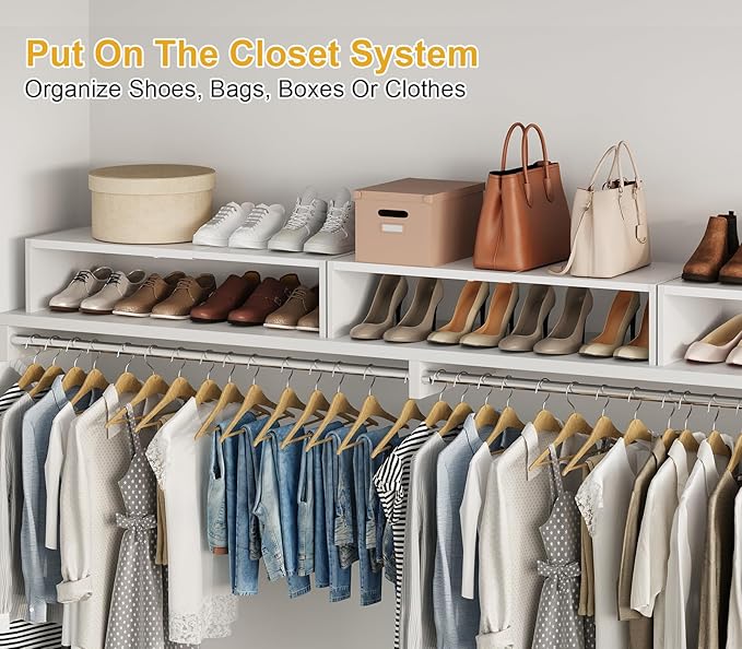 Cidaziya 2 Pack Expandable 1 Tier Shoe Rack for Shoe Cabinet, 1 Tier Stackable White Shoe Shelf Organizer for Closet, Sturdy 