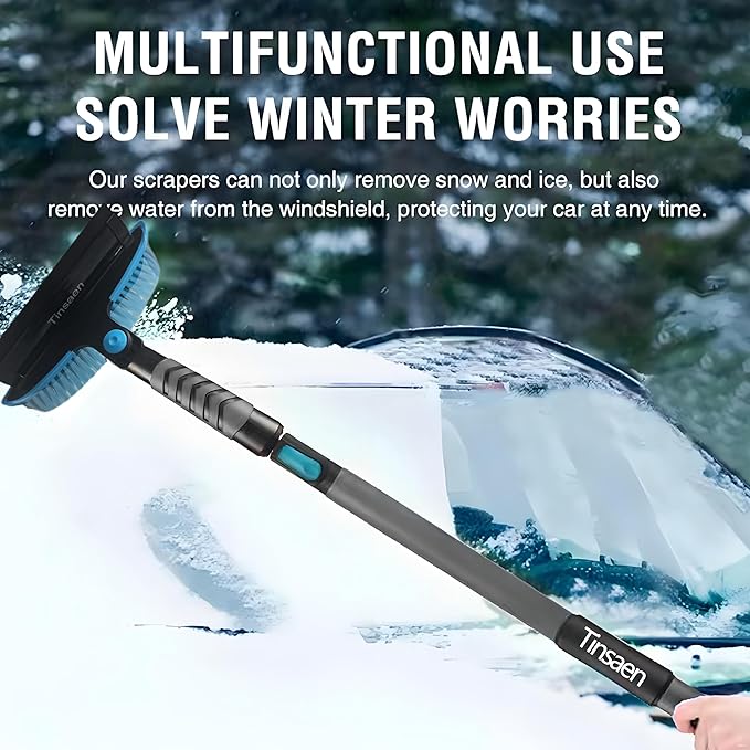 58" Car Snow Brush & Ice Scraper Long Snow Brush for Car Extendable, Upgraded Heavy Duty Pivoting Snow Broom for SUV Trucks Windshield