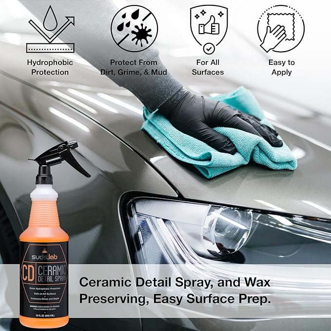 Suds Lab CD Ceramic Detail Spray, Wax Preserving Detailing Cleaner, Easy Surface Prep, Remove Dirt Dust And Oil, Water Repell